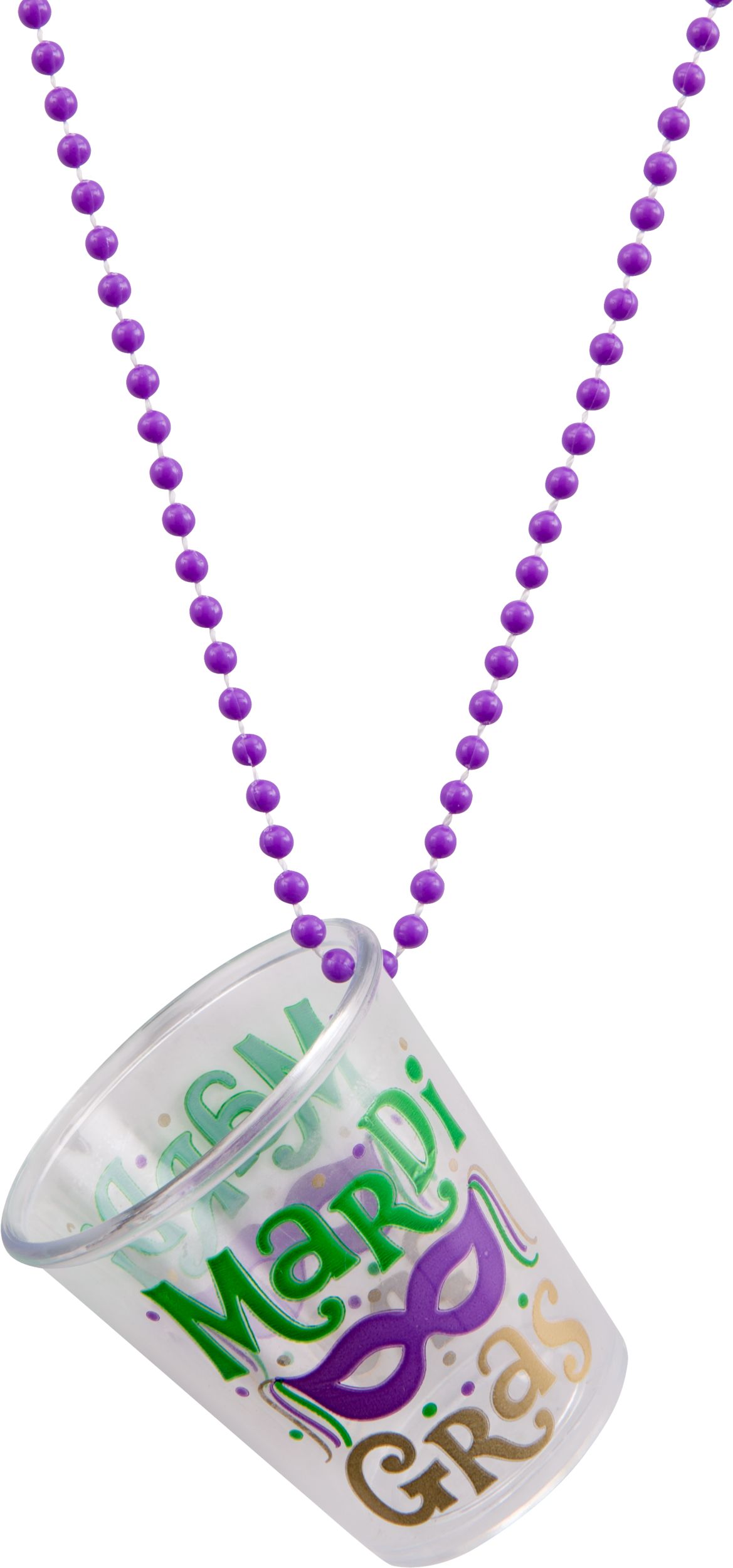 "Mardi Gras" Shot Glass Bead Necklaces, Gold/Green/Purple, One Size, for Mardi Gras CloseUp