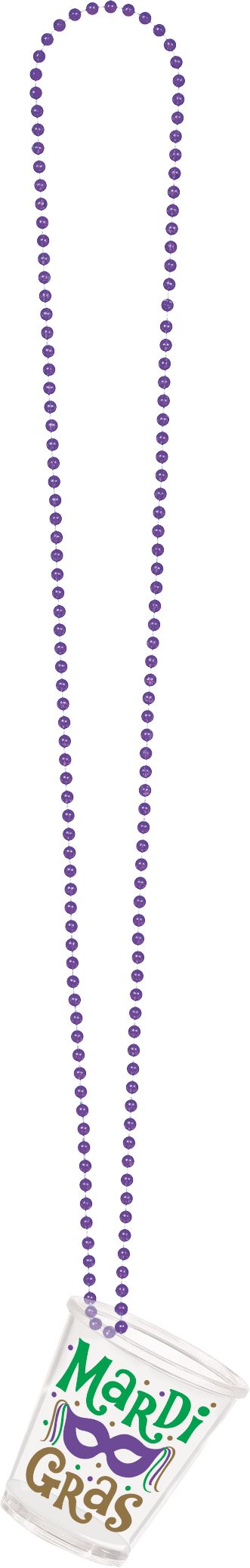 "Mardi Gras" Shot Glass Bead Necklaces, Gold/Green/Purple, One Size, for Mardi Gras Front_Flat
