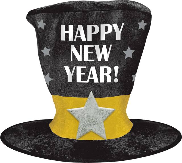 Black, Gold & Silver Giant New Year's Hat Front_Flat