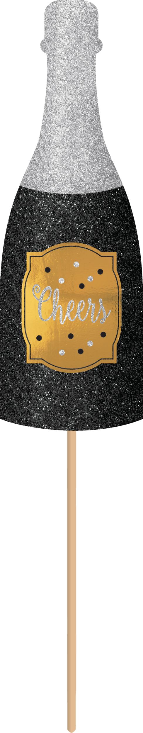 Black, Gold, & Silver New Year's Photo Booth Kit, 21-pc Front_Flat