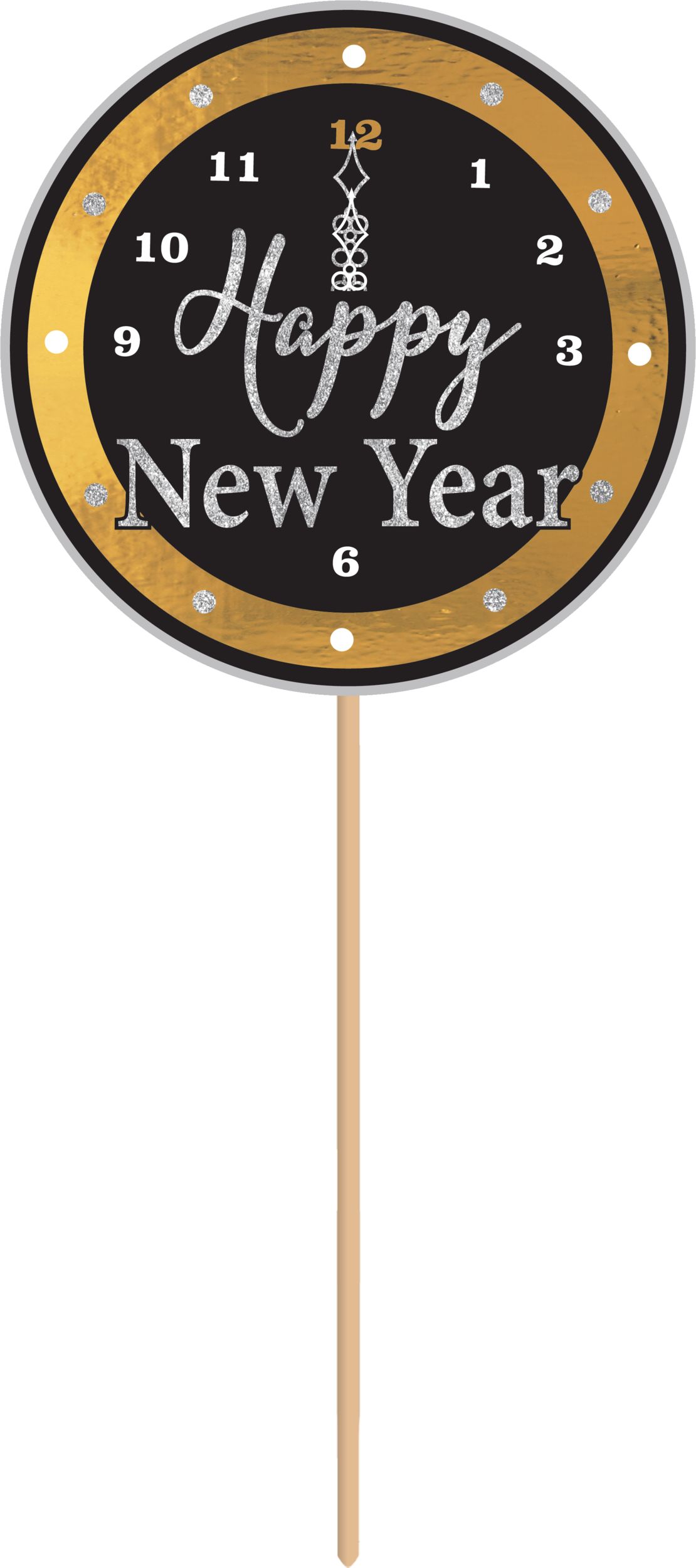 Black, Gold, & Silver New Year's Photo Booth Kit, 21-pc Front_Flat