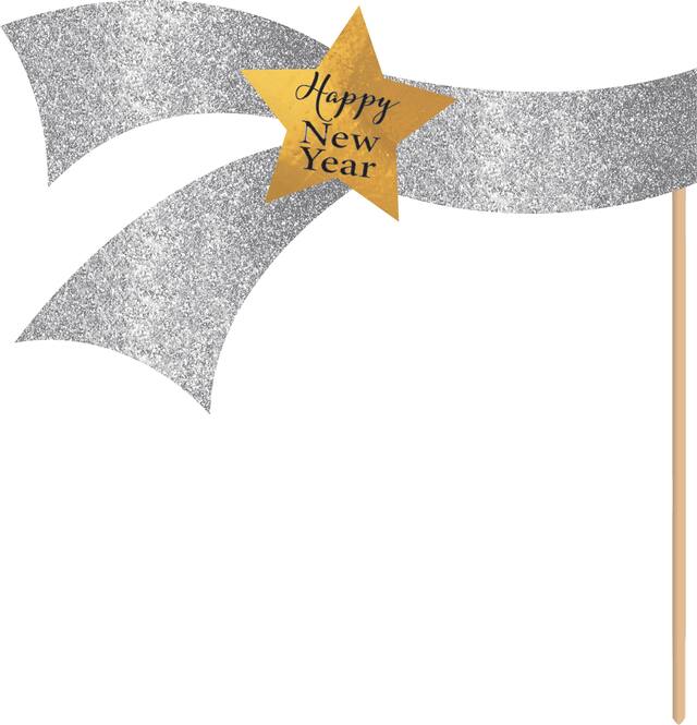 Black, Gold, & Silver New Year's Photo Booth Kit, 21-pc Front_Flat
