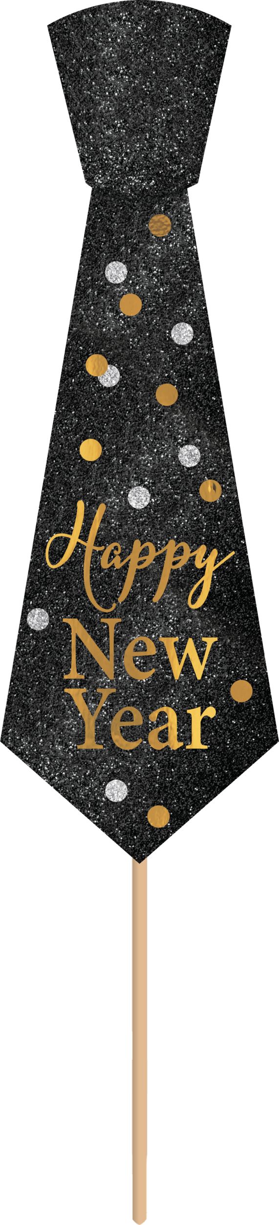 Black, Gold, & Silver New Year's Photo Booth Kit, 21-pc Front_Flat