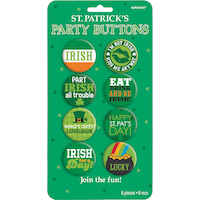 "Irish for a Day" Metal Button Pin Wearables, Green, 8-pk, for St. Patrick's Day Front_Flat
