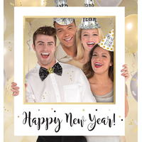 "Happy New Year!" Giant Photo Frame, Black/Gold, 35-in, Wearable Prop, for New Years Eve Front_Flat