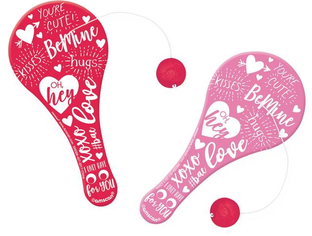"Be Mine" Paddle Ball Toys, Red/Pink, 12-pk, for Valentine's Day Composite_or_Mixed
