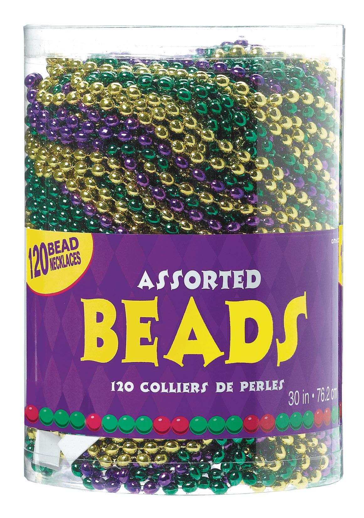 Mardi Gras Bead Necklaces, 100-pk Front_Flat
