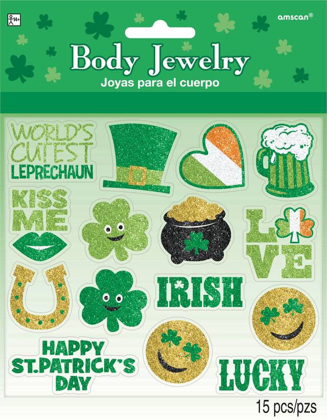St. Patrick's Day Body Jewellery, 15-pk Front_Flat