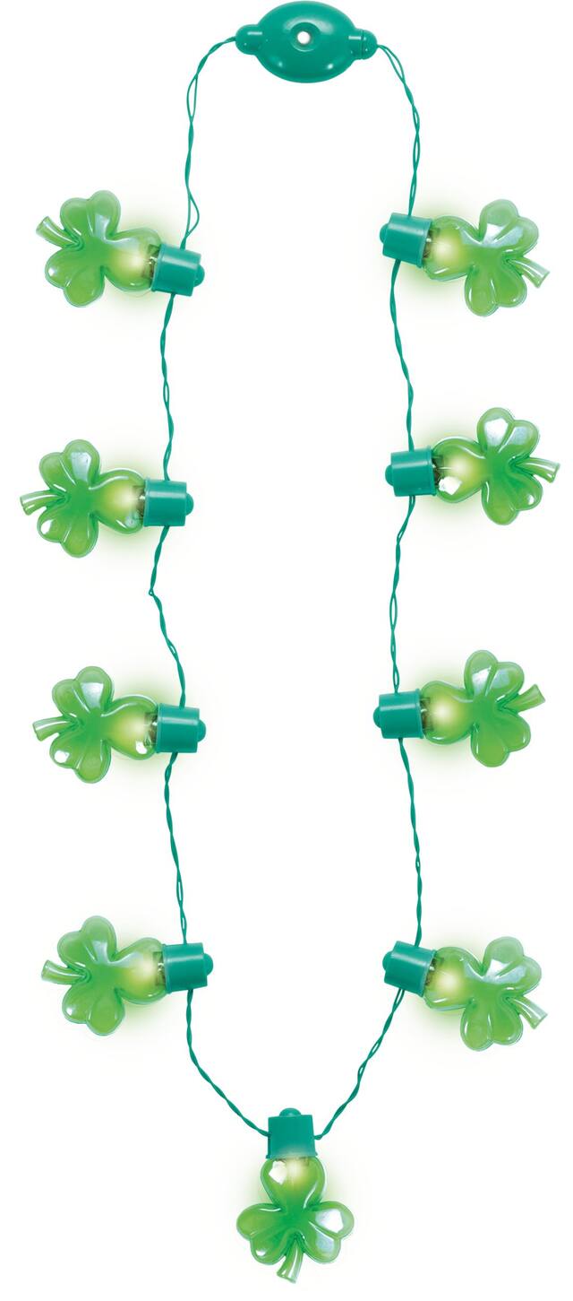Shamrock Light-Up Pendant Necklace, Green, One Size, Batteries included, for St. Patrick's Day Front_Flat