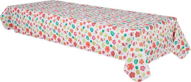 Aloha Rectangle Flannel-Backed Vinyl Reusable Table Cover, Pink/White, Floral, 52x90-in, for Summer Party Front_Angled_Left