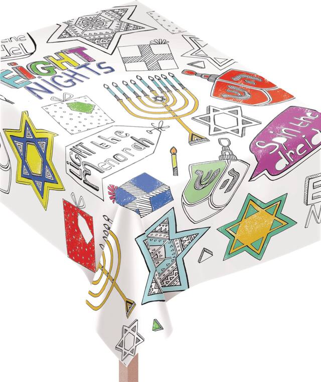 Rectangle Paper Disposable Colouring Table Cover, Black/White, 9.5x15-in, for Hannukah Front_Angled_Right