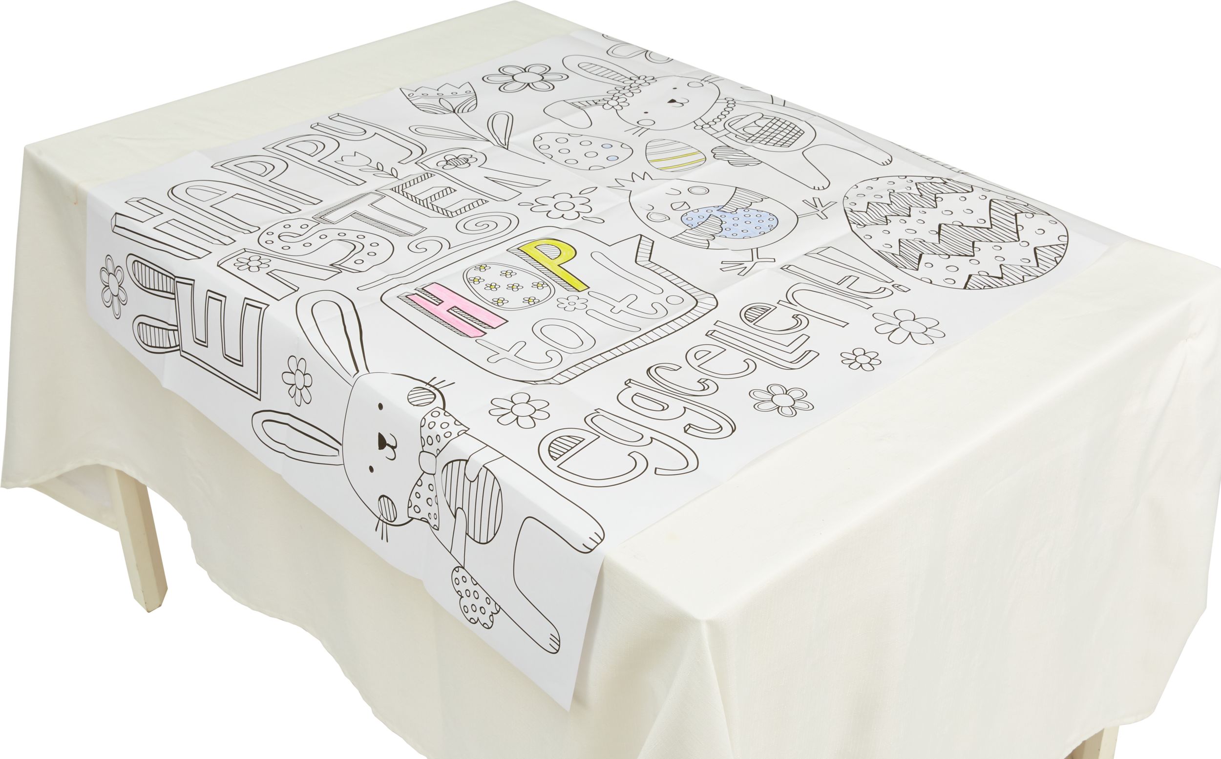 Rectangle Paper Disposable Colouring Table Cover, Black/White, 9.5x15-in, for Easter Front_Angled_Right