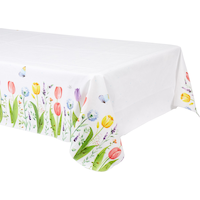 Spring Tulip Garden Rectangle Plastic Reusable Table Cover, White/Pink/Purple, Floral, 52x90-in, for Easter/Mother's Day/Brunch Front_Angled_Left