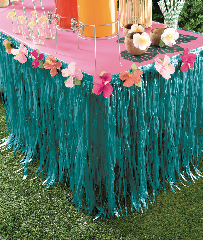 Aloha Hibiscus & Grass Table Skirt Party City