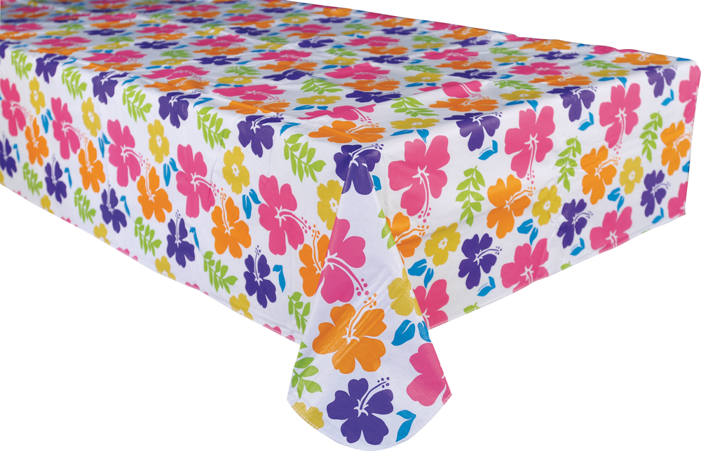 Hibiscus FlannelBacked Vinyl Table Cover Party City