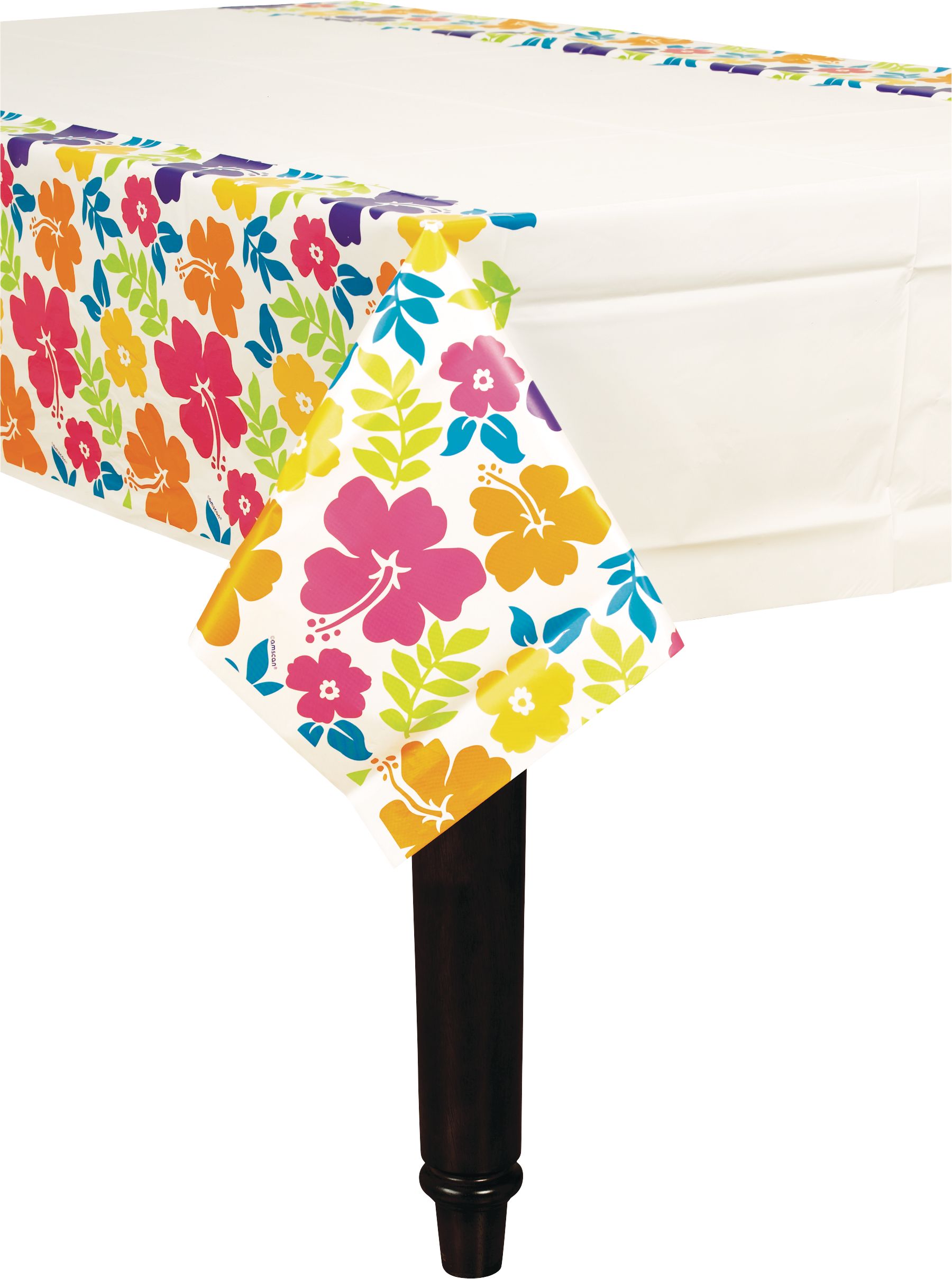 Hibiscus Plastic Table Cover, White CloseUp