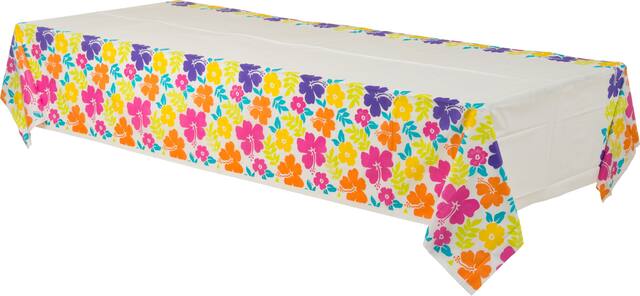 Hibiscus Plastic Table Cover, White Front_Angled_Left