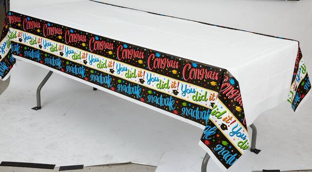 Colourful Congrats Graduate Table Cover Front_Angled_Left