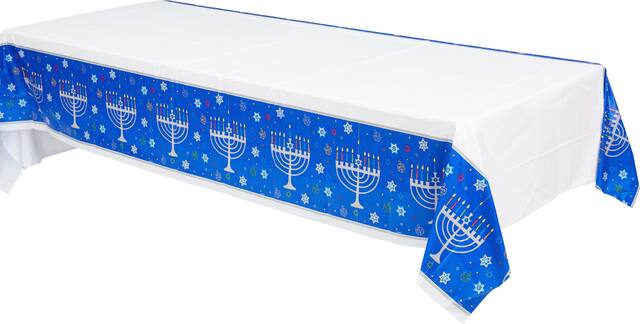 Eight Happy Nights Plastic Table Cover Front_Angled_Left