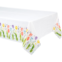 Spring Tulip Garden Rectangle Plastic Reusable Table Cover, White/Pink/Purple, Floral, 54x102-in, for Easter/Mother's Day/Brunch Front_Angled_Left