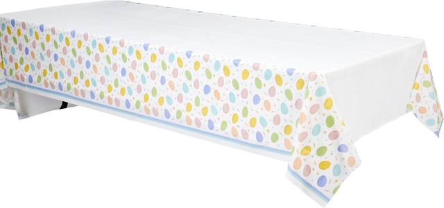 Rectangle Plastic Reusable Table Cover, White/Multi-Coloured, 54x96-in, for Easter Front_Angled_Left