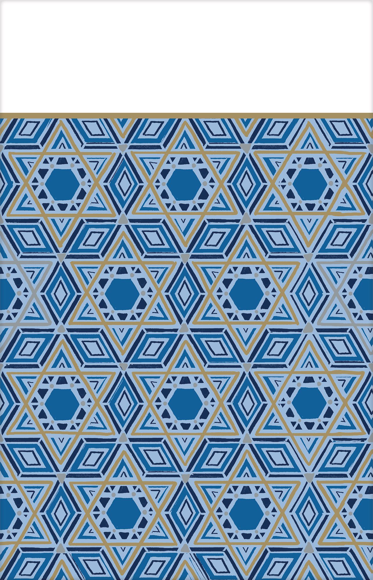 Festival of Lights Rectangle Plastic Reusable Table Cover, White/Blue, Star, 54x102-in, for Hannukah Front_Flat