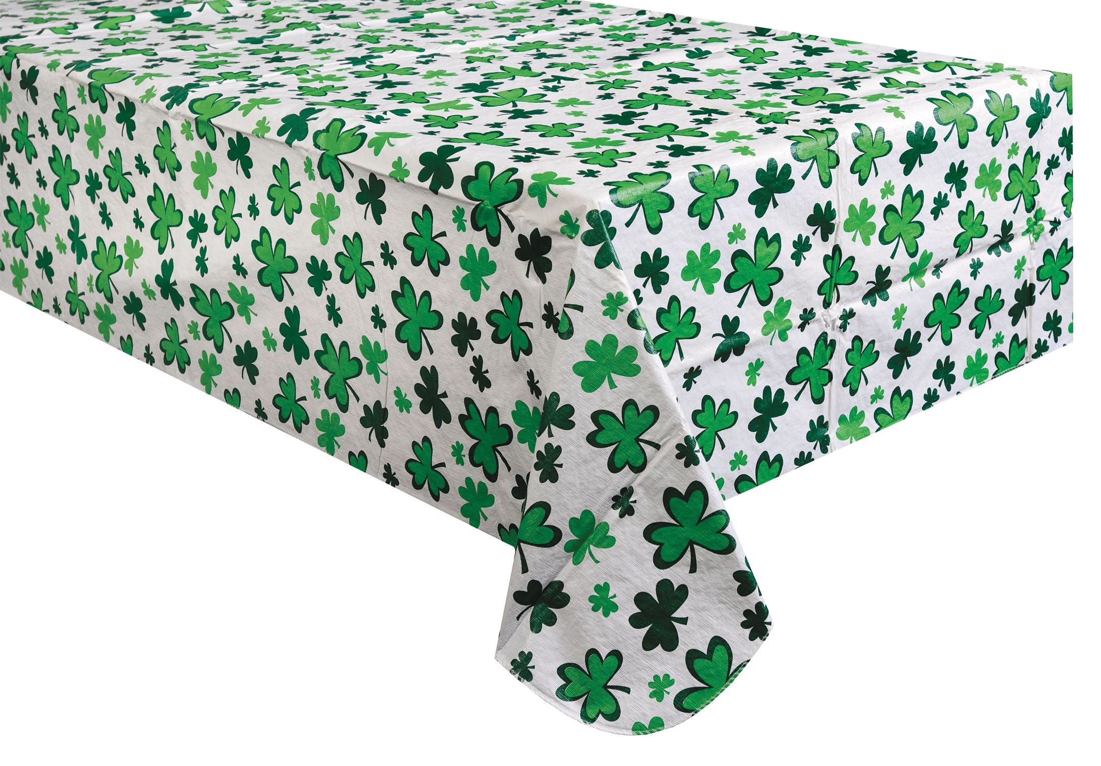 Rectangle Flannel-Backed Vinyl Reusable Table Cover, Green, Shamrock, 52x90-in, for St. Patrick's Day CloseUp