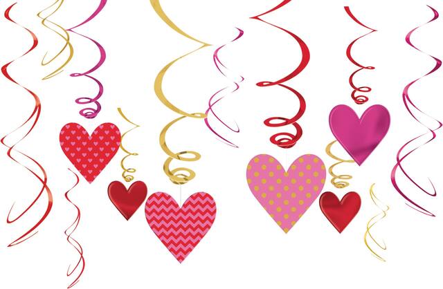 Dot & Chevron Heart Swirl Decorations, 12-pc Front_Flat