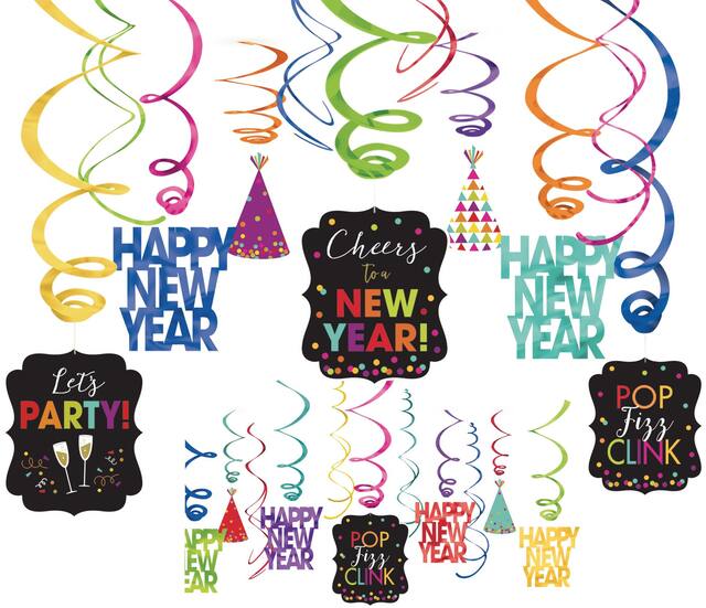 Décorations en spirale colorées du Nouvel An, paq. 30 Front_Flat