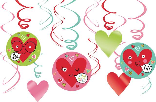 Décorations en spirale coeurs à visage, paq. 12 Front_Flat