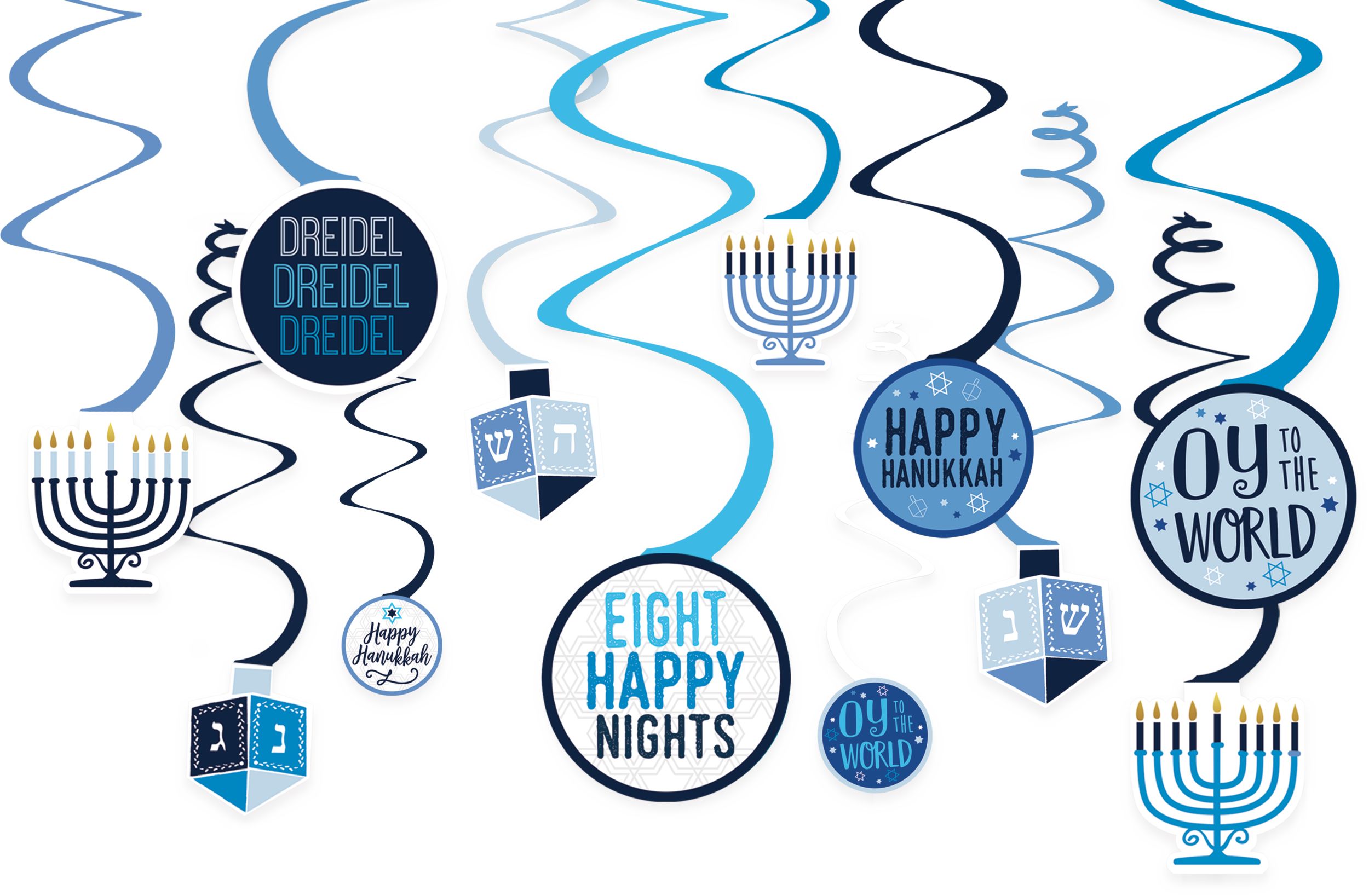 Hanukkah Swirl Decorations, 12-pc Front_Flat
