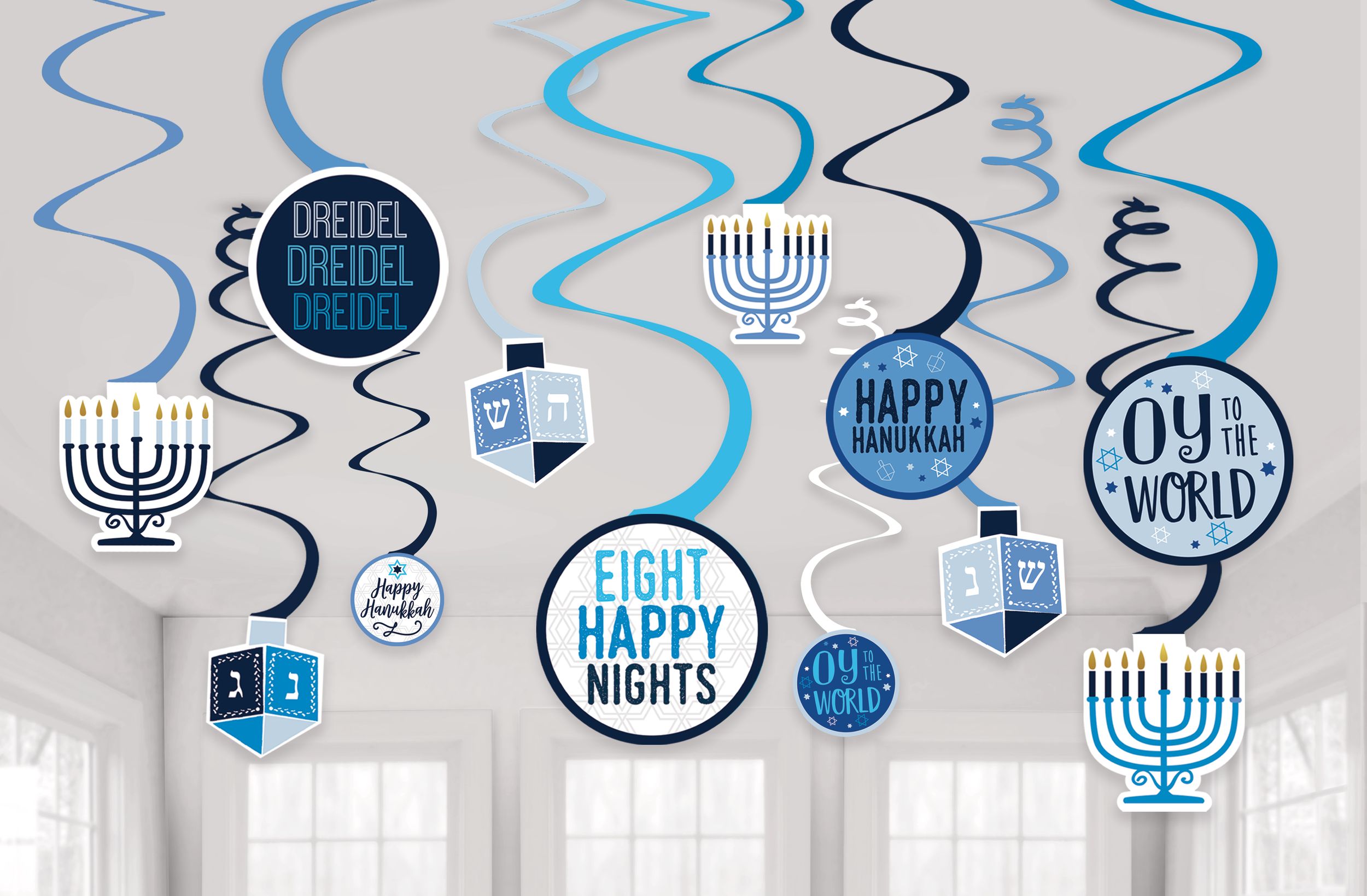 Hanukkah Swirl Decorations, 12-pc Front_Flat