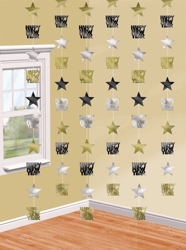 Gold & Silver Stars New Year's String Decorations, 6-pk Front_Flat