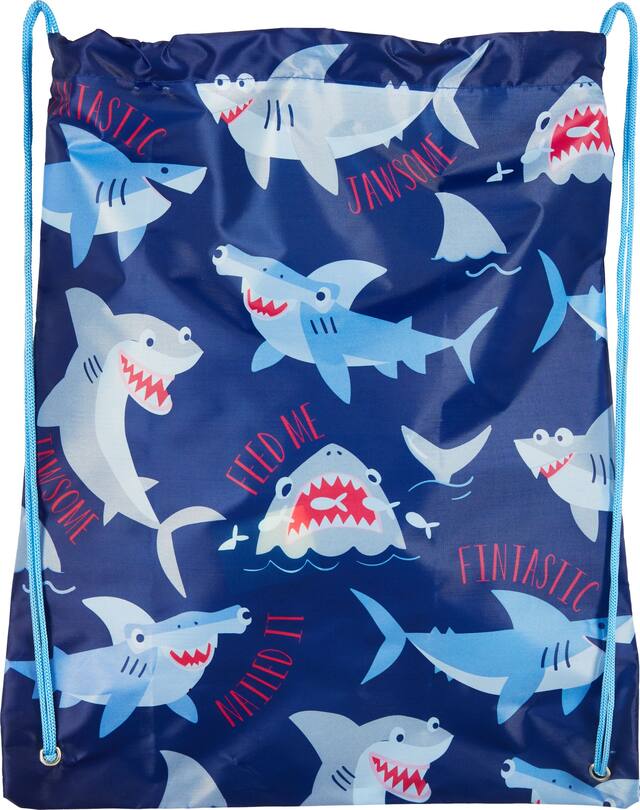 Blue Shark Drawstring Backpack Front_Flat