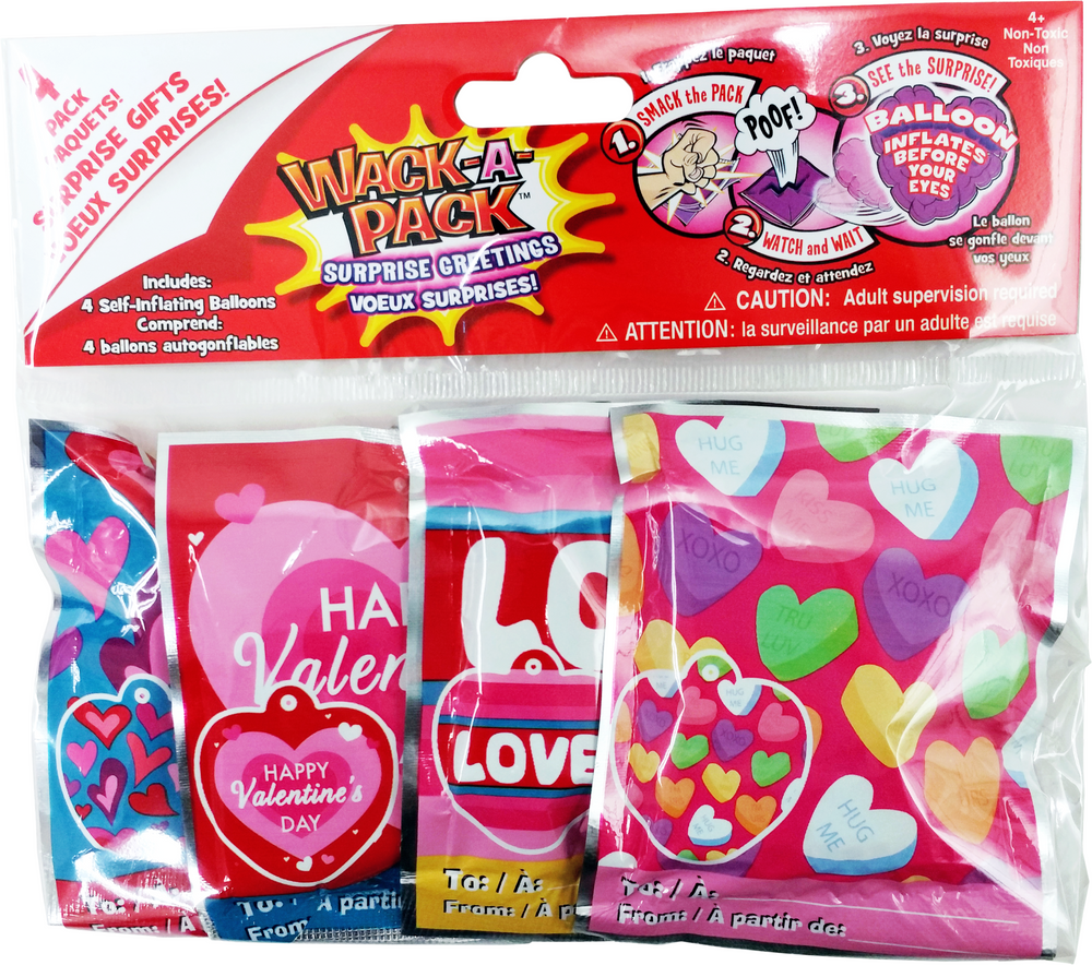  Valentine Wack-A-Pack Assorted Self-Inflating Foil Balloons  4-ct. Packs (Set of 2) : Toys & Games