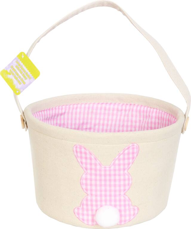 Canvas Pink Plaid Bunny Easter Bucket Front_Elevated