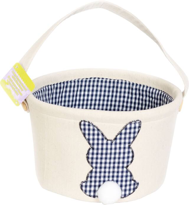 Canvas Dark Blue Plaid Bunny Easter Bucket Overhead_Plunge