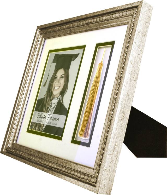 Beaded Graduation Photo Frame & Tassel Holder, Gold Front_Three_Fourths_Angled_Left