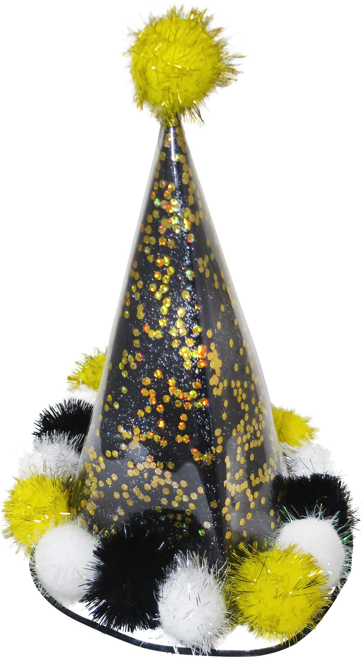 Glitter Party Hat, Black/Gold Front_Elevated