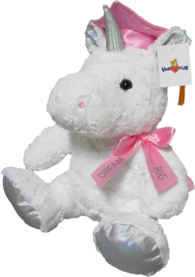 Pink & Iridescent Graduation Unicorn Plush Front_Angled_Left