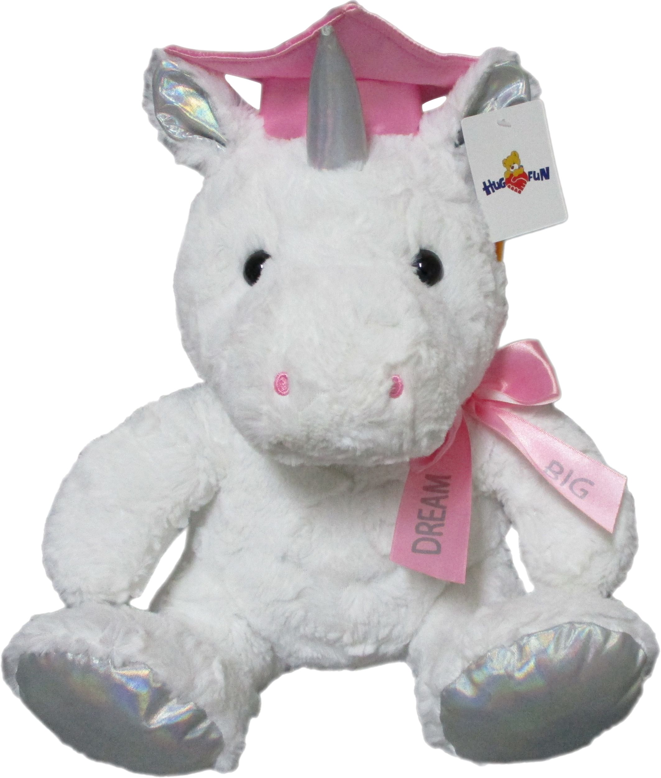 Pink & Iridescent Graduation Unicorn Plush Front_Flat