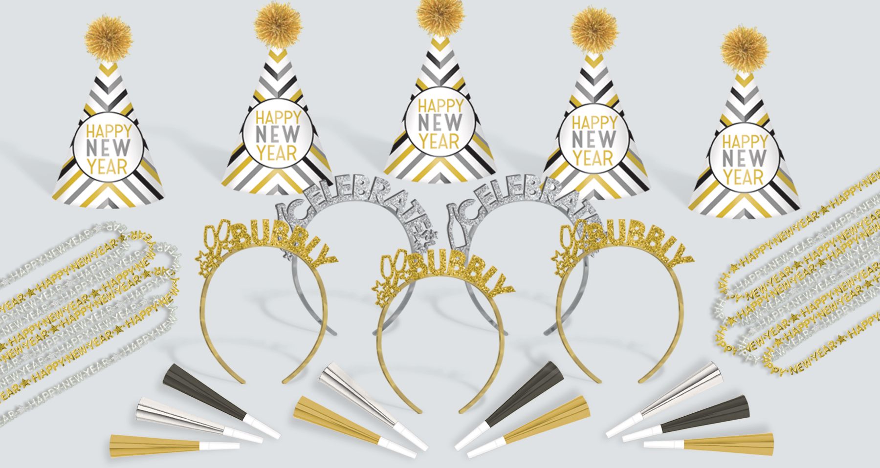 Black, Gold & Silver New Year's Eve Accessories Party Kit Composite_or_Mixed