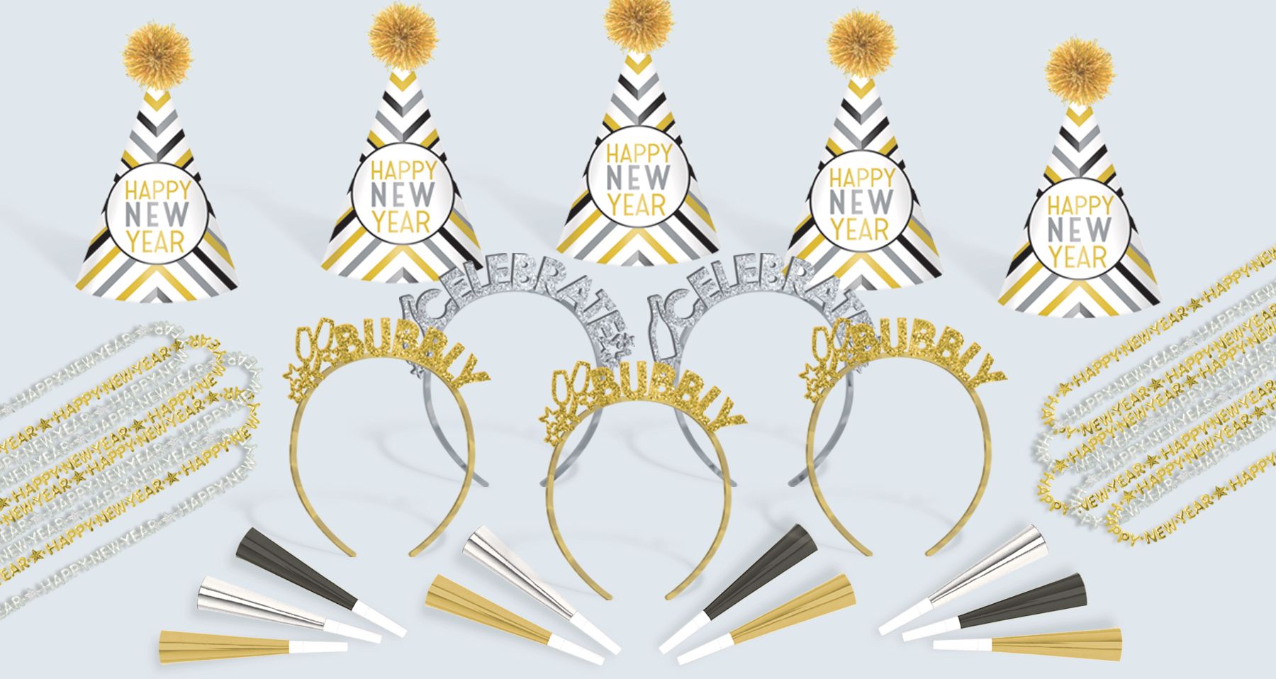 Black, Gold & Silver New Year's Eve Accessories Party Kit Composite_or_Mixed