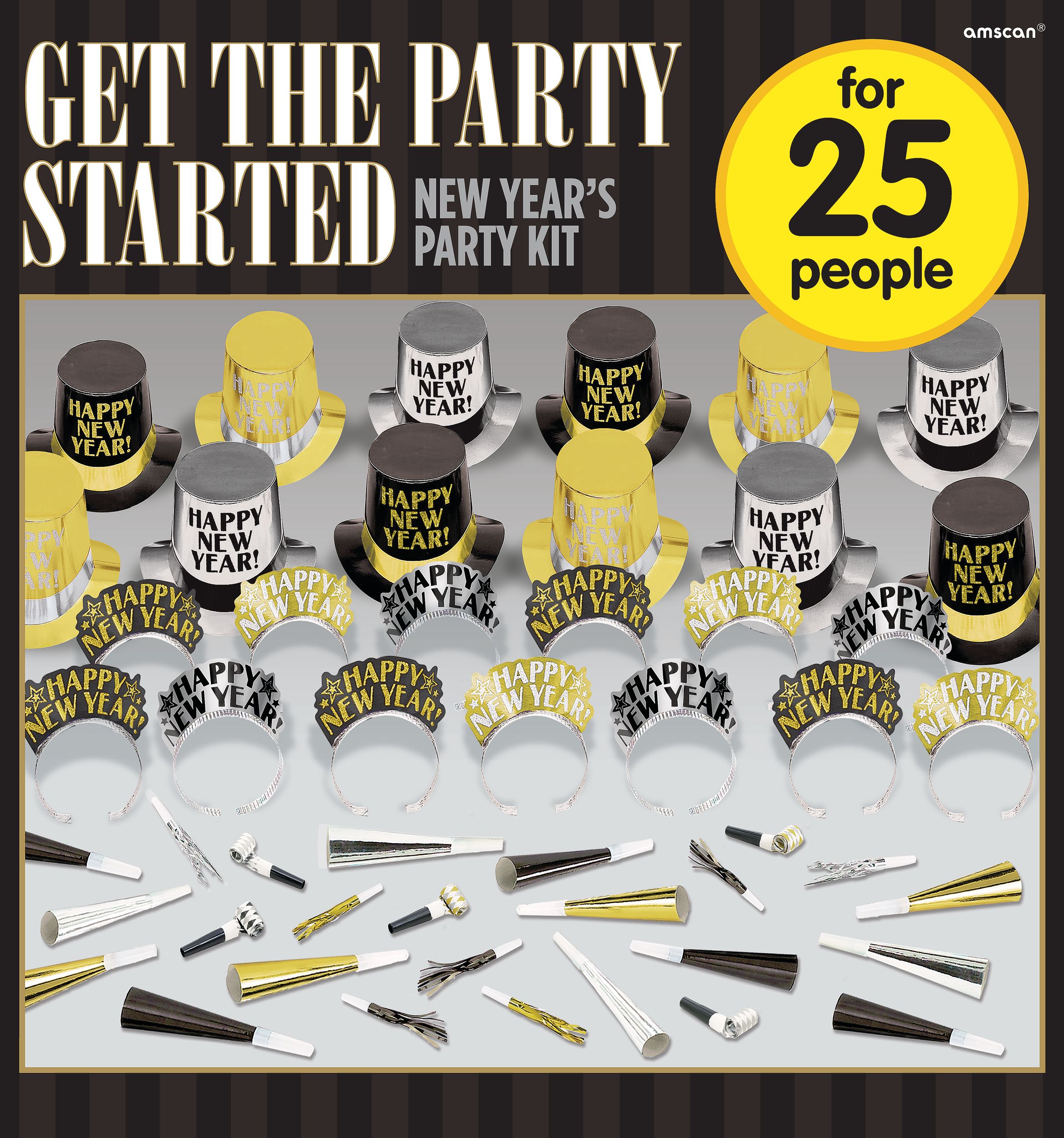 Get The Party Started New Year's Eve Party Kit for 25 Front_Elevated