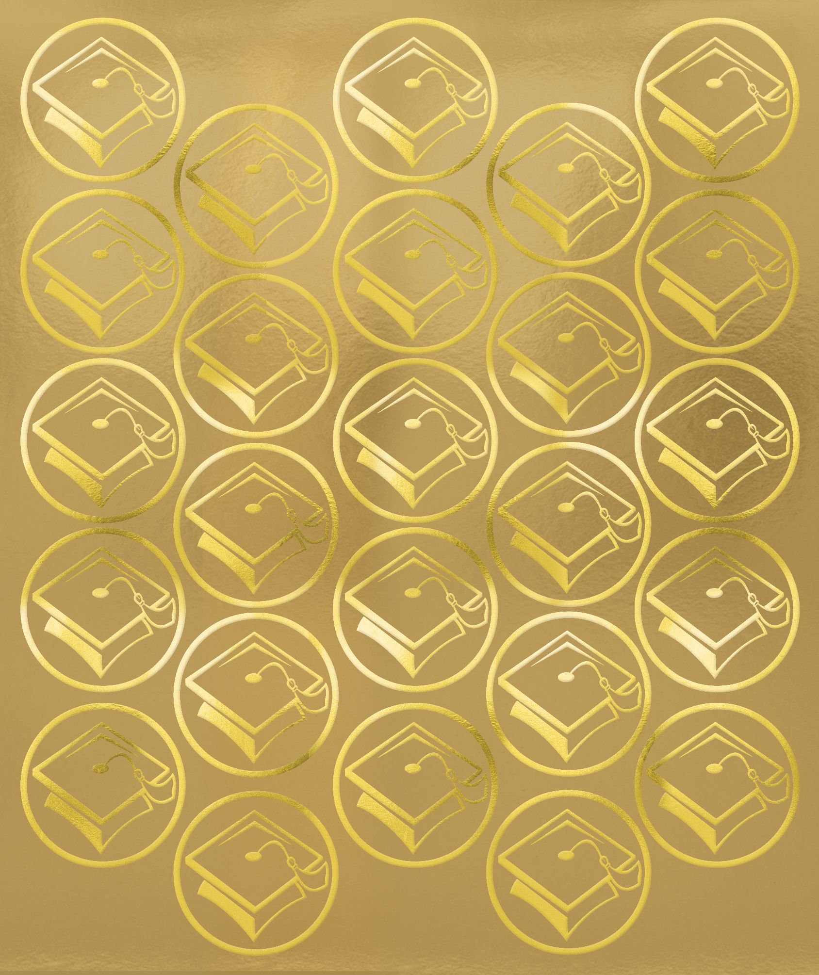 Grad Cap Sticker Seals, Gold, 50-pk, for Graduation Overhead_Flat
