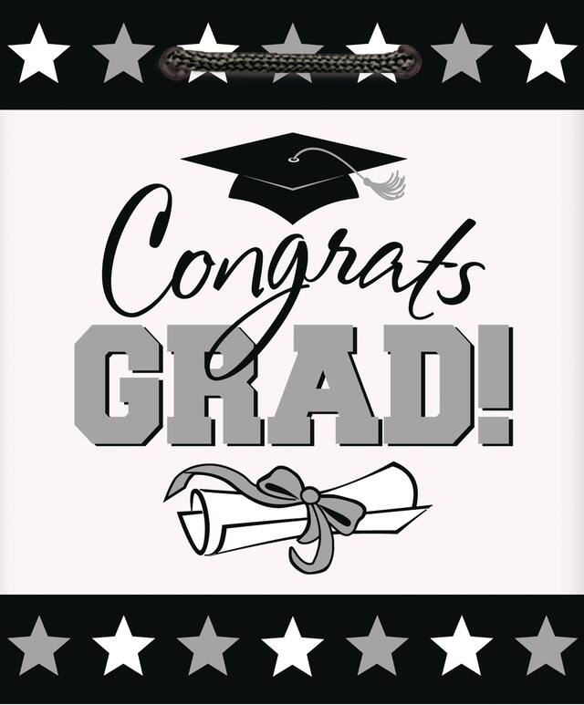 Black & Silver Graduation Gift Bag Front_Flat