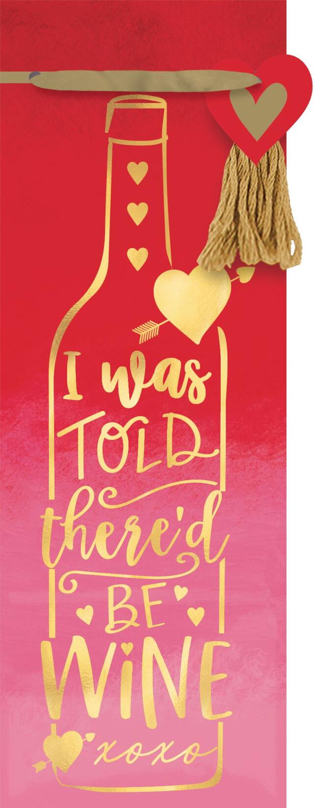 "I Was Told There'd Be Wine" Bottle Gift Bag, Red/Gold, 14-in, for Valentine's Day/Bachelorette/Birthday Front_Flat
