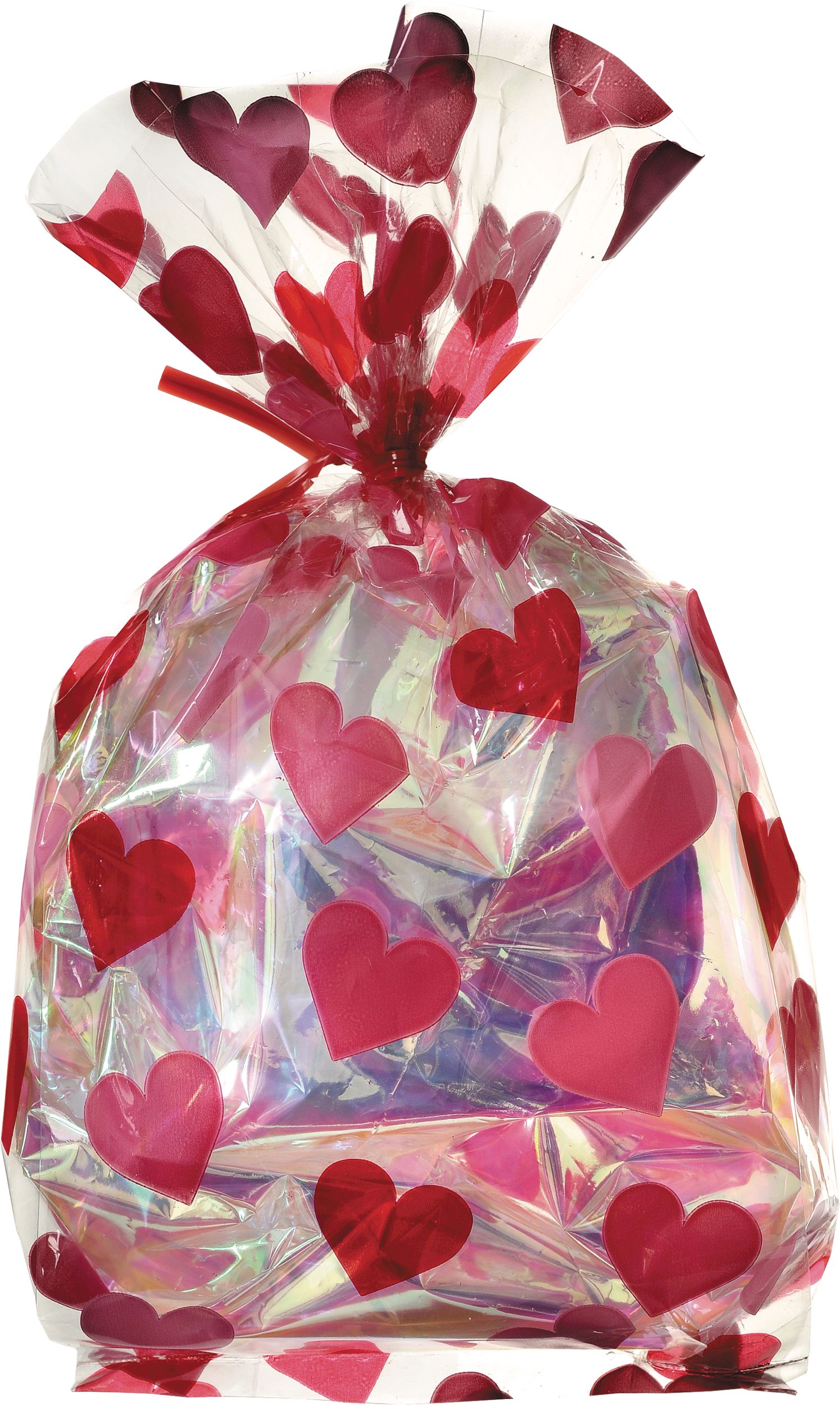Rectangle Cello Treat Party Bags, Clear/Red/Pink, Hearts, 9.5-in, 20-pk, for Valentine's Day Front_Flat