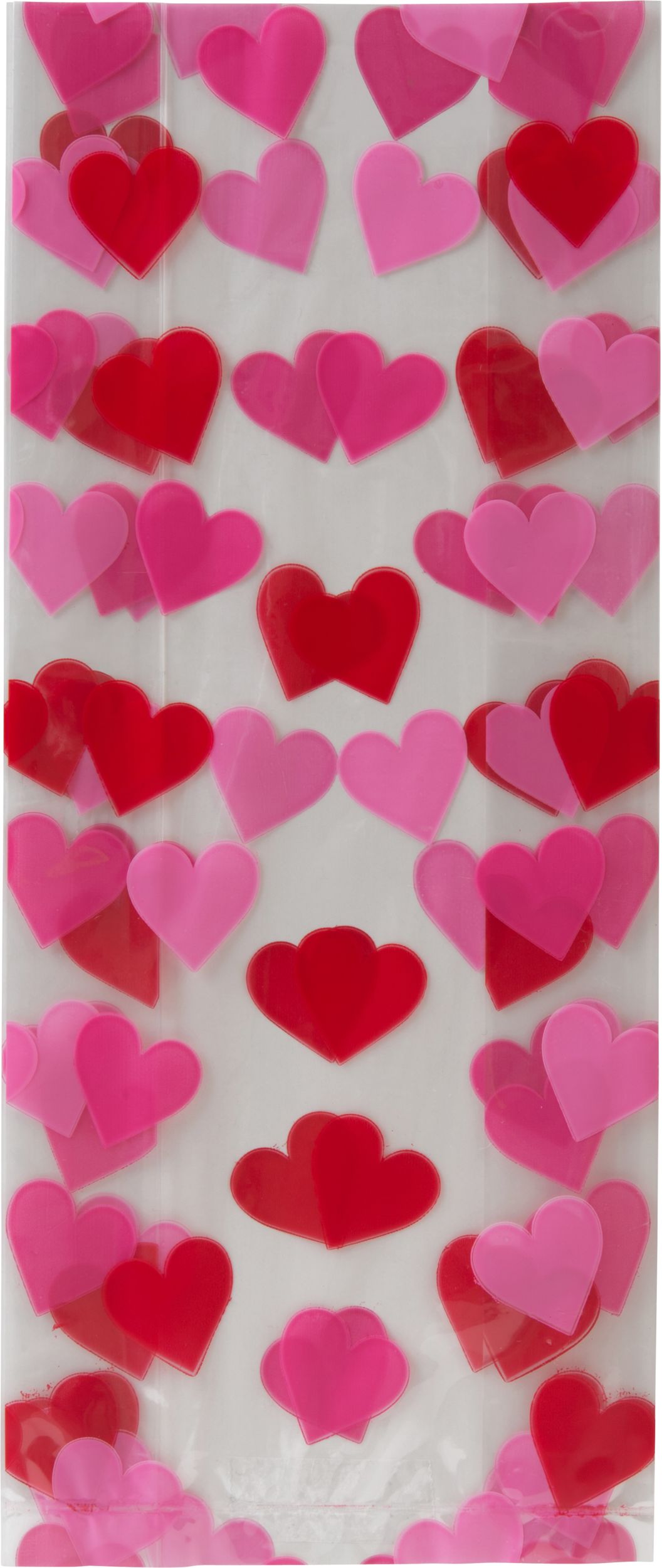 Rectangle Cello Treat Party Bags, Clear/Red/Pink, Hearts, 9.5-in, 20-pk, for Valentine's Day Front_Flat