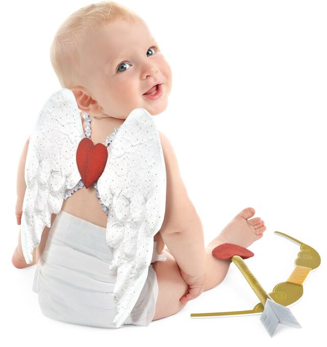 Baby Cupid Costume with Arrow, Bow & Wings, Red/White, Heart, 3-pk, for Valentine's Day Baby Outfit Back_Angled_Right